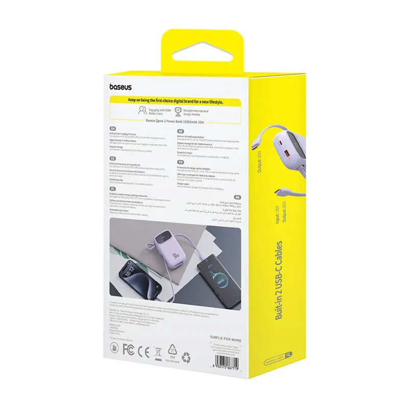 Baseus QPow 2 10000mAh 30W 2xUSB-C akupank (lilla) universaalne
