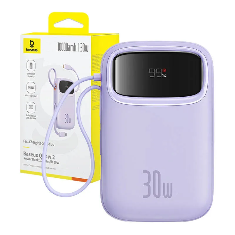 Baseus QPow 2 10000mAh 30W 2xUSB-C akupank (lilla) universaalne
