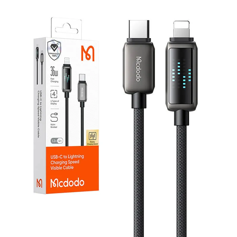 Mcdodo CA-2630 USB-C kuni Lightning kaabel, 36W, LED-ekraan, 1,2 m universaalne