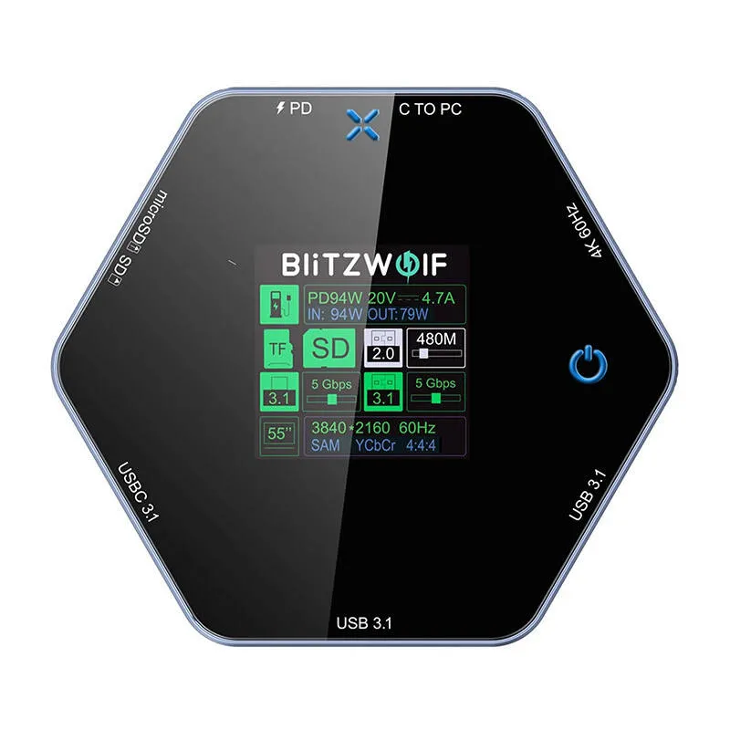Blitzwolf 8-in-1 dokkimisjaam BW-TH16 USB 100W LCD Nutikas Ekraan universaalne