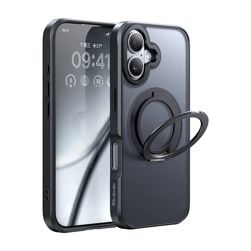 McDodo PC-4931 MagSafe kaitseümbris iPhone 16 Plus jaoks koos statiiviga (must) universaalne