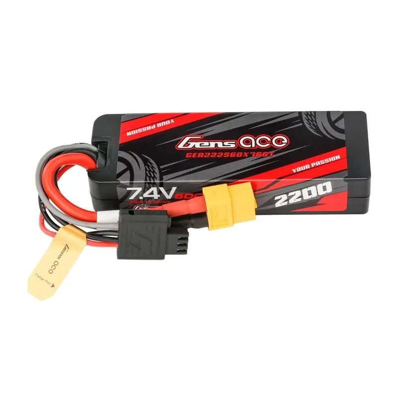 Lipo Gens ace G-Tech 2200mAh 7.4V 2S1P 60C GRP-76 Hardcase Aku XT60 pistikuga universaalne