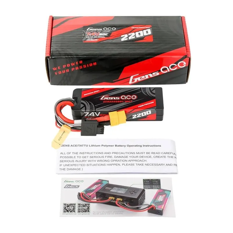 Lipo Gens ace G-Tech 2200mAh 7.4V 2S1P 60C GRP-76 Hardcase Aku XT60 pistikuga universaalne