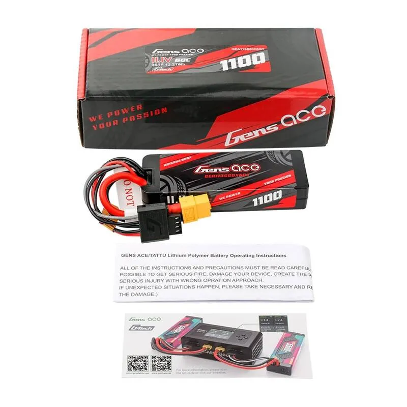 Lipo Gens ace G-Tech 1100mAh 11.1V 3S1P 60C GRP-76 Hardcase Aku XT60 pistikuga universaalne
