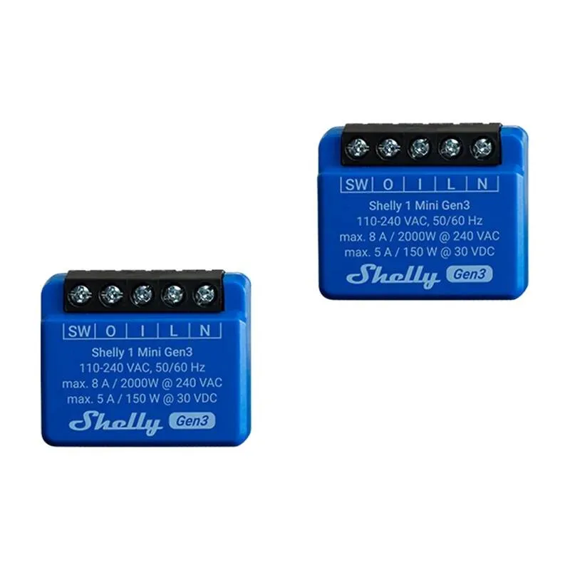 Shelly 1 Mini Gen3 Komplekt 2 Kontrollerit, WiFi/Bluetooth universaalne