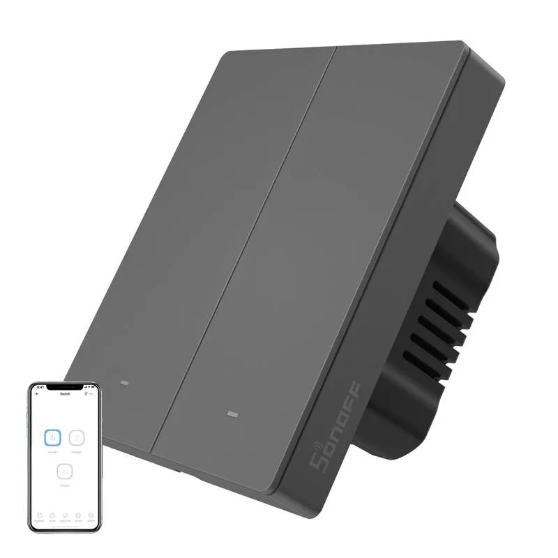 Smart WiFi seinakontroller SONOFF M5-2C-80 (2-kanaliline, raamile, grafiit) universaalne