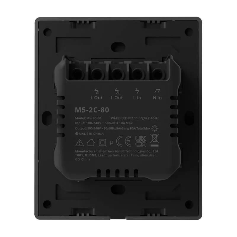 Smart WiFi seinakontroller SONOFF M5-2C-80 (2-kanaliline, raamile, grafiit) universaalne