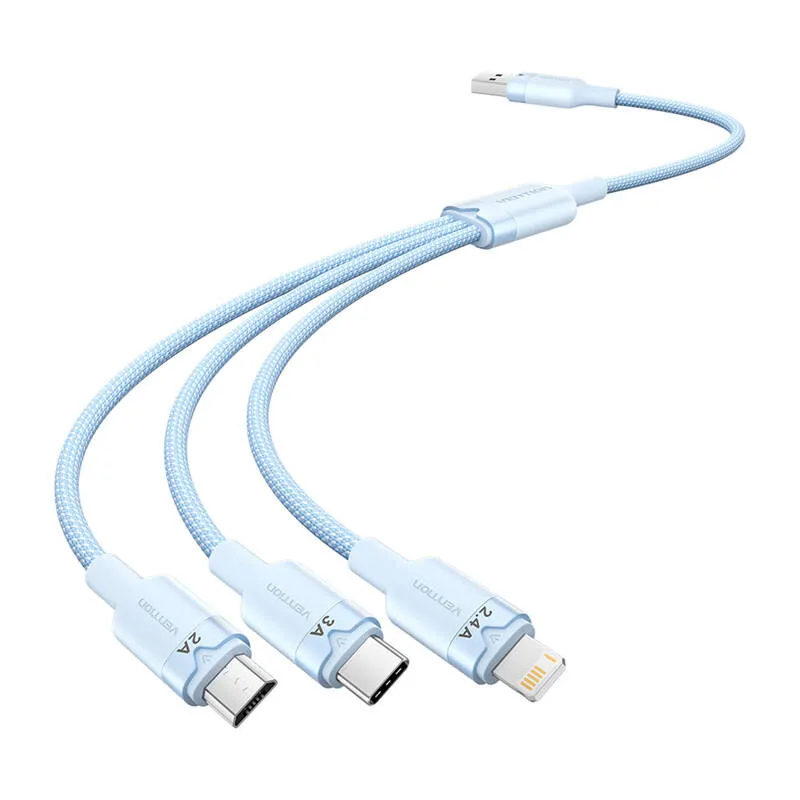 USB 2.0 A kuni 3in1 3A kaabel Vention CTPLG 1,5M (sinine) universaalne