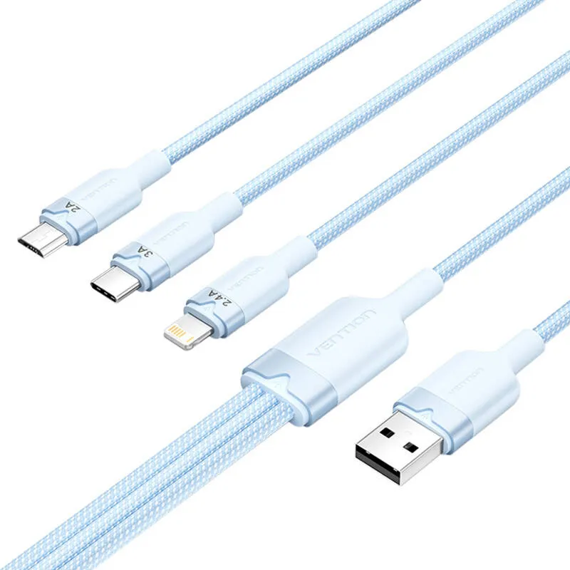 USB 2.0 A kuni 3in1 3A kaabel Vention CTPLG 1,5M (sinine) universaalne