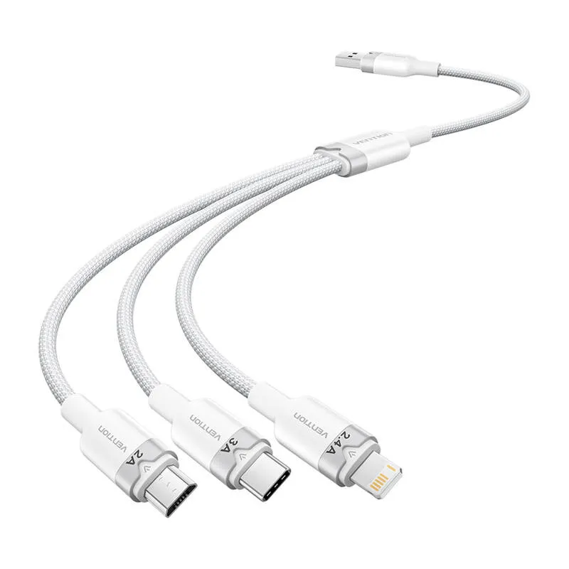 USB 2.0 A kuni 3in1 3A kaabel Vention CTPWG 1,5 m (valge) universaalne