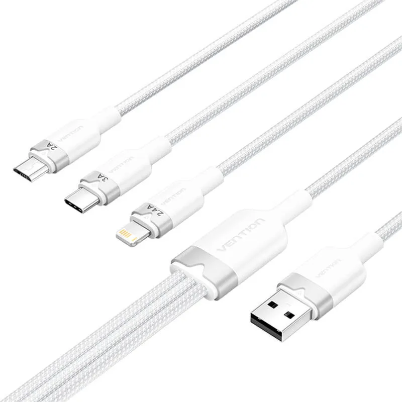 USB 2.0 A kuni 3in1 3A kaabel Vention CTPWG 1,5 m (valge) universaalne