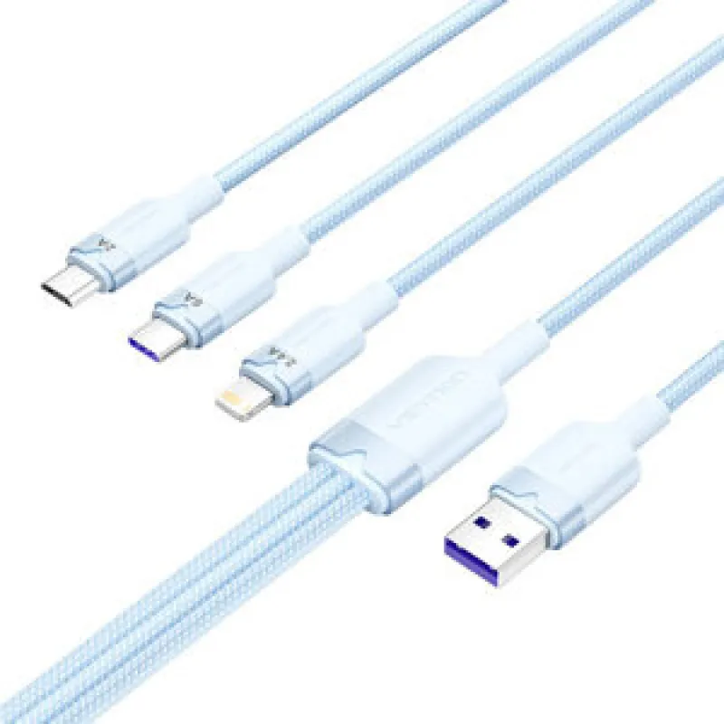 USB 2.0 A kuni 3-in-1 6A kaabel Vention CTRLG 1,5 m (sinine) universaalne
