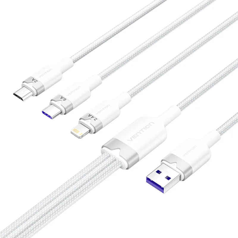 USB 2.0 A kuni 3-in-1 6A kaabel Vention CTRWG 1,5 m (valge) universaalne