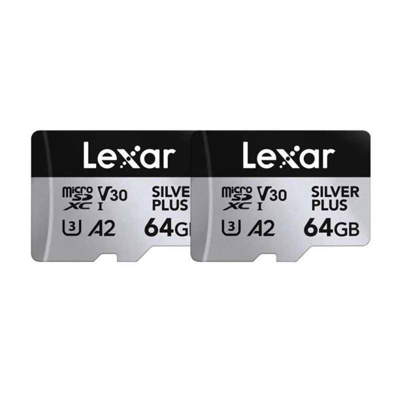 2-osaline Lexar High-Performance Silver Plus microSDXC 2x64GB mälukaartide komplekt + universaalne adapter