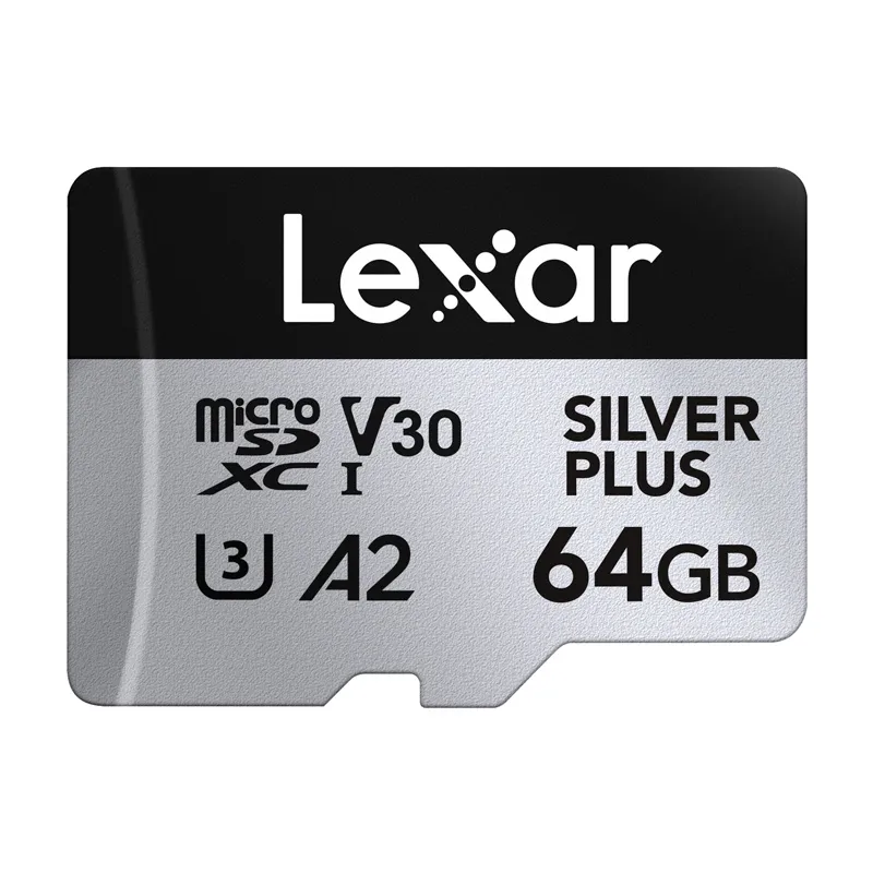 2-osaline Lexar High-Performance Silver Plus microSDXC 2x64GB mälukaartide komplekt + universaalne adapter