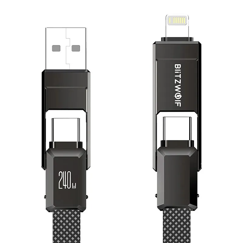 Blitzwolf BW-HDC7 4-in-1 USB+C+Lightning kaabel 240W 1,2 m (must) universaalne