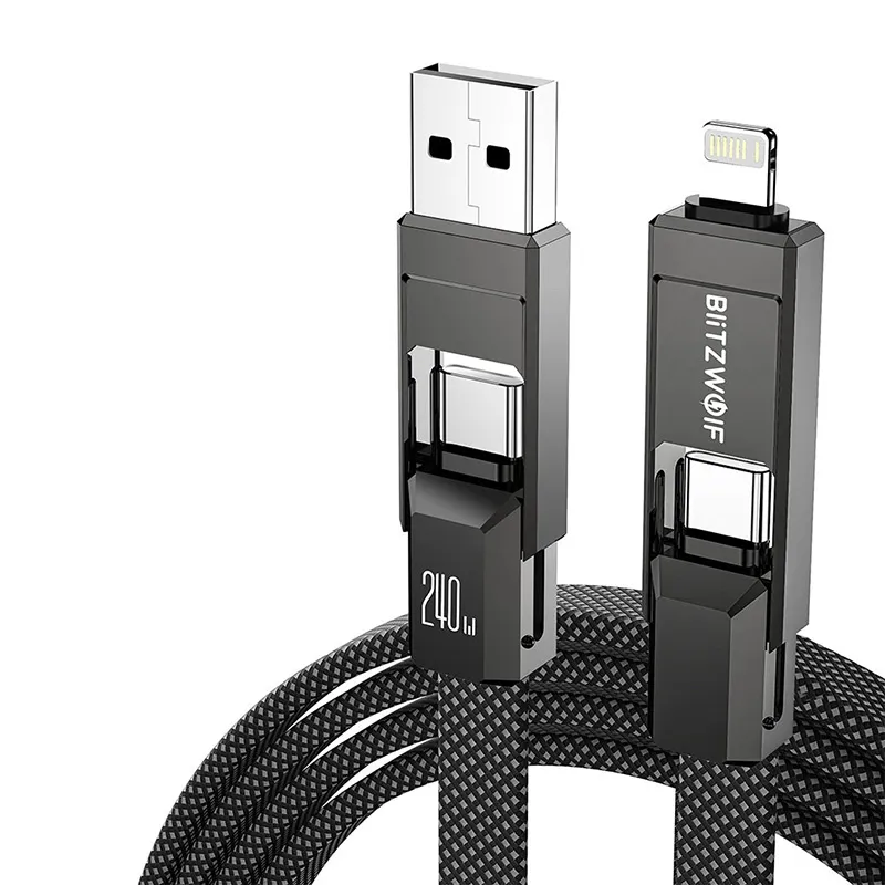 Blitzwolf BW-HDC7 4-in-1 USB+C+Lightning kaabel 240W 1,2 m (must) universaalne