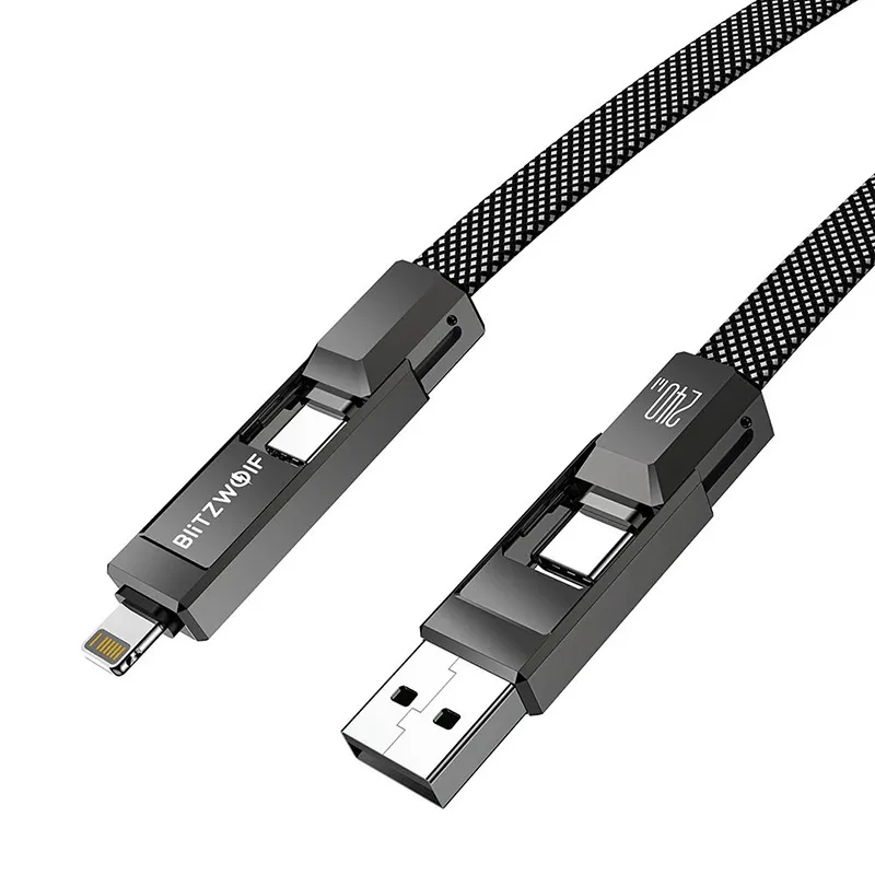 Blitzwolf BW-HDC7 4-in-1 USB+C+Lightning kaabel 240W 1,2 m (must) universaalne