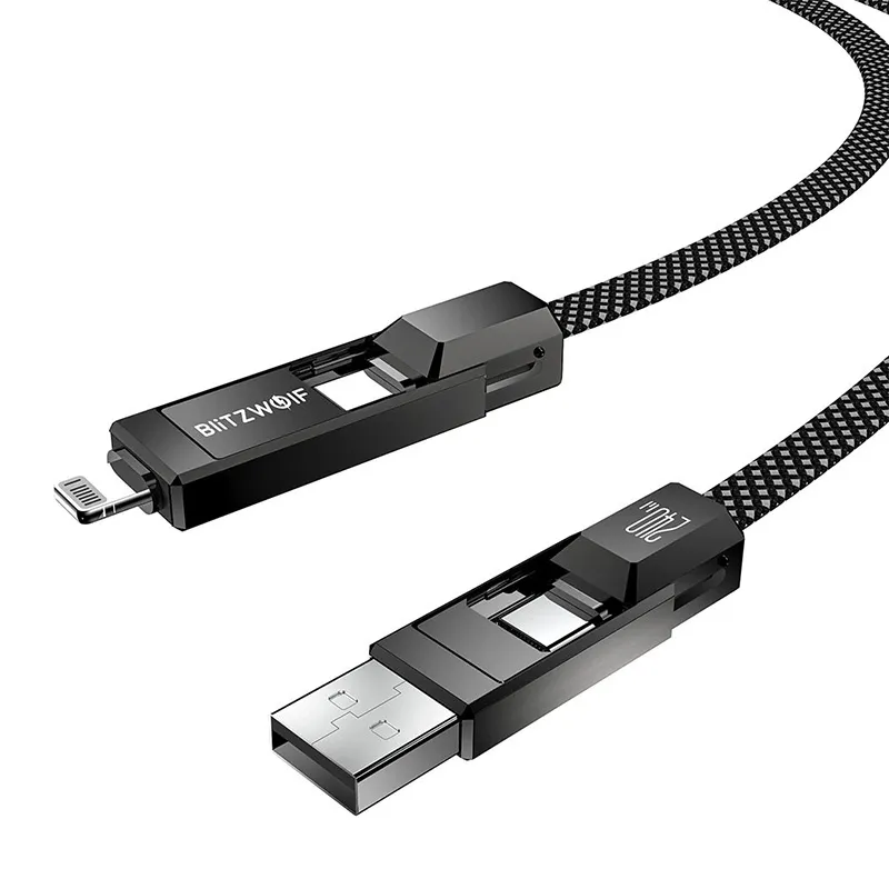Blitzwolf BW-HDC7 4-in-1 USB+C+Lightning kaabel 240W 1,2 m (must) universaalne