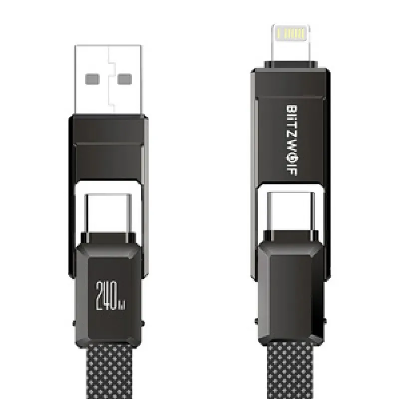 Blitzwolf BW-HDC7 4-in-1 USB+C+Lightning kaabel 240W 1,2 m (must) universaalne