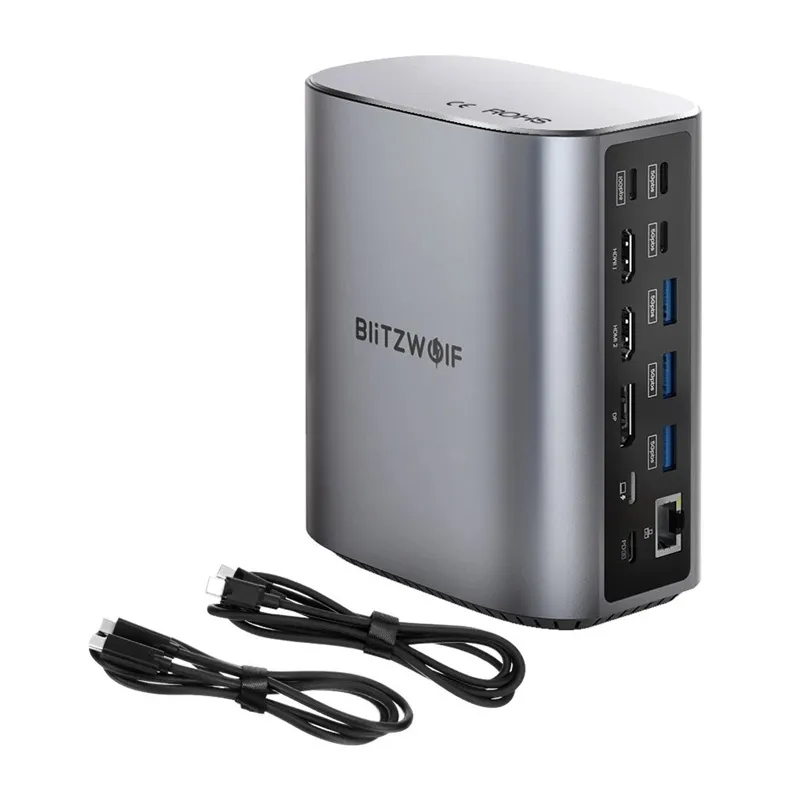 Blitzwolf BW-TH15 17-in-1 dokkimisjaam – 2x HDMI + DP + 4x C + 3x USB 3.0 + USB 3.1 + C 3.2 + C PD + RJ45 + micro SD + SD + 3,5 mm helikaabel universaal