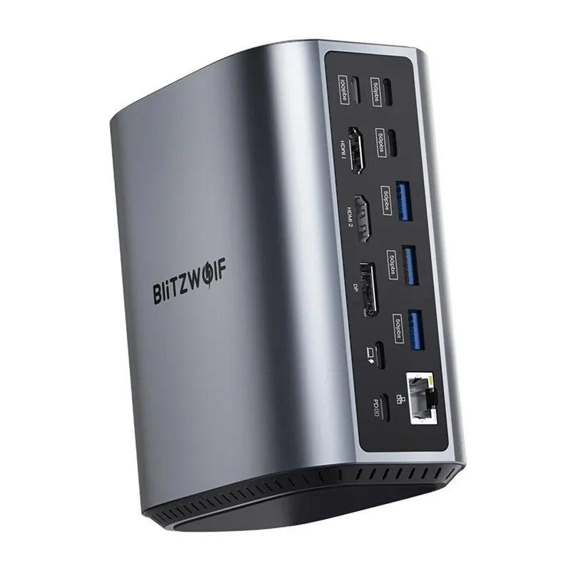 Blitzwolf BW-TH15 17-in-1 dokkimisjaam – 2x HDMI + DP + 4x C + 3x USB 3.0 + USB 3.1 + C 3.2 + C PD + RJ45 + micro SD + SD + 3,5 mm helikaabel universaal