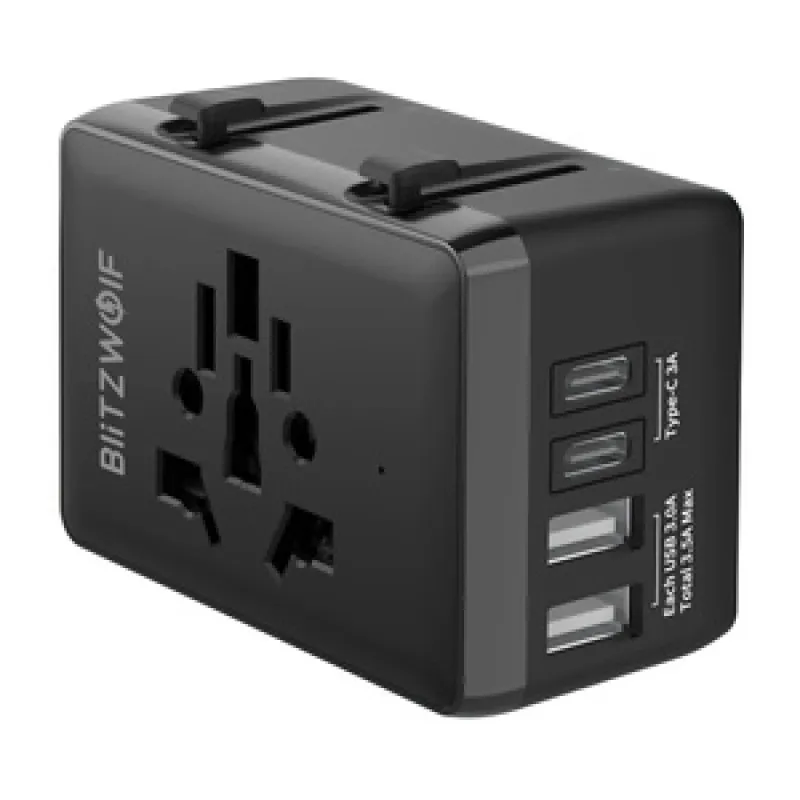 Blitzwolf BW-TA1 4-in-1 reisadapter 2xUSB + C + PD 20W universaalne