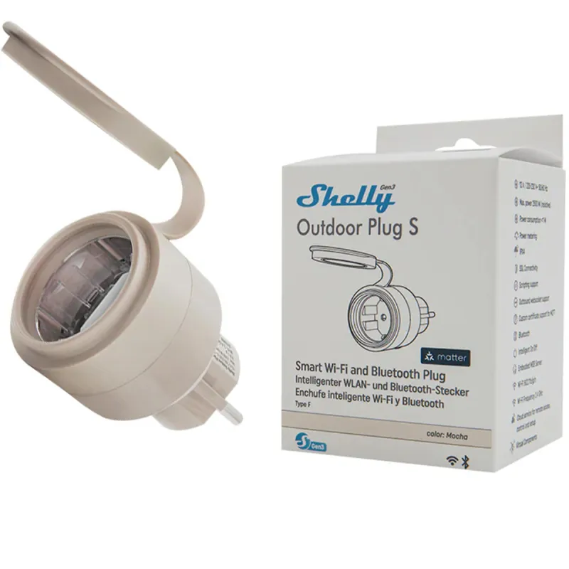 Shelly Plug S MTR Gen3 IP44 12A nutikas välistingimustes kasutatav universaalne pistik