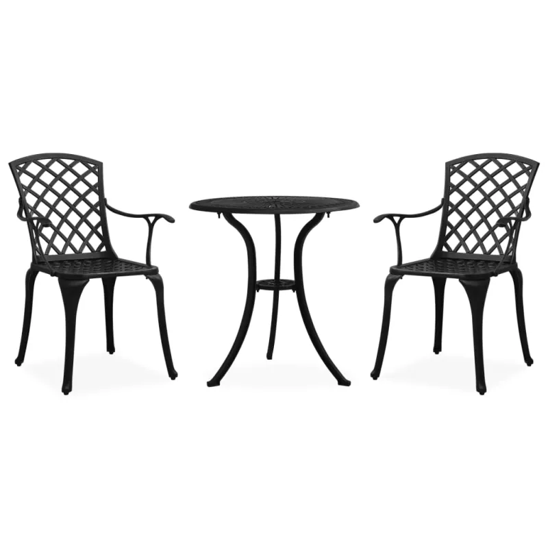 Bistrokalustesarja, 3-osaa, musta, pulverimaalattu alumiini