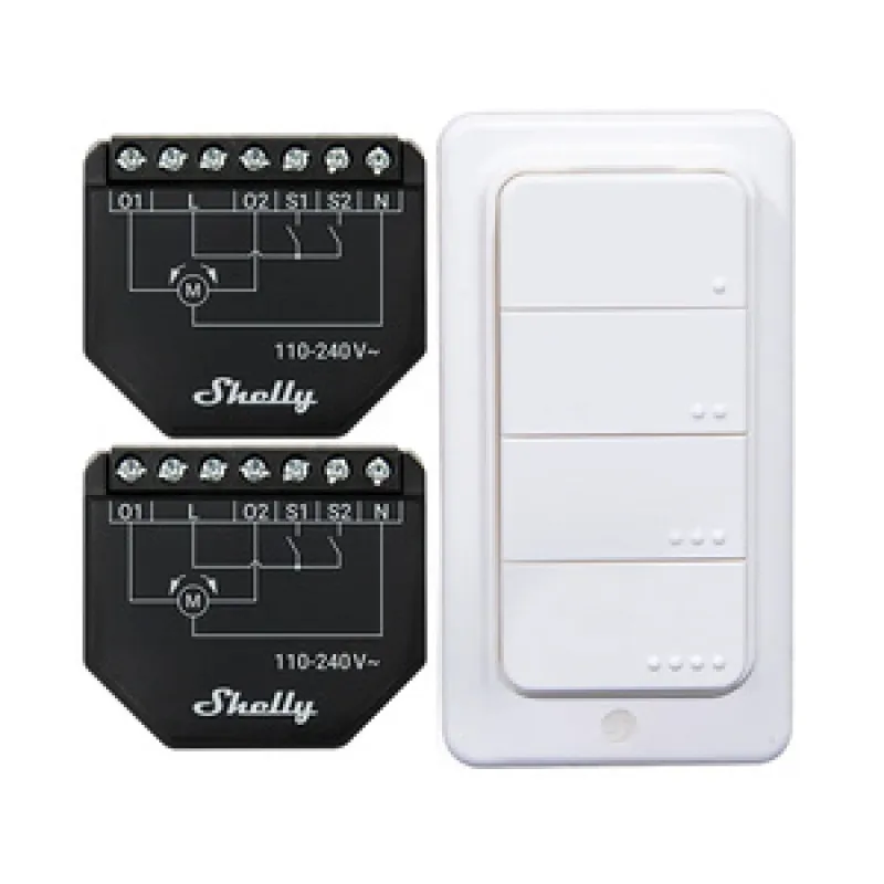 Komplekt 2 WiFi-ruloodikontrollerit rulooide/riiete jaoks Shelly Shutter + BLU RC nupp 4 universaalne