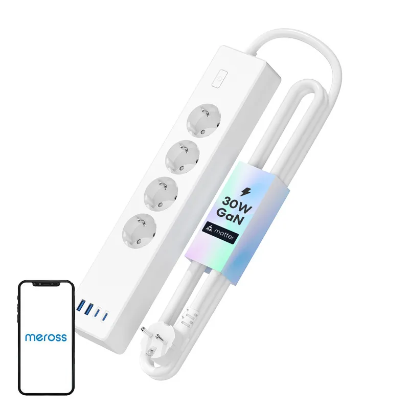 Meross MSP844(EU) nutikas kiirelaadimise powerstrip, 4 pistikupesa + 2x USB-A + 2x USB-C (Matter) universaal