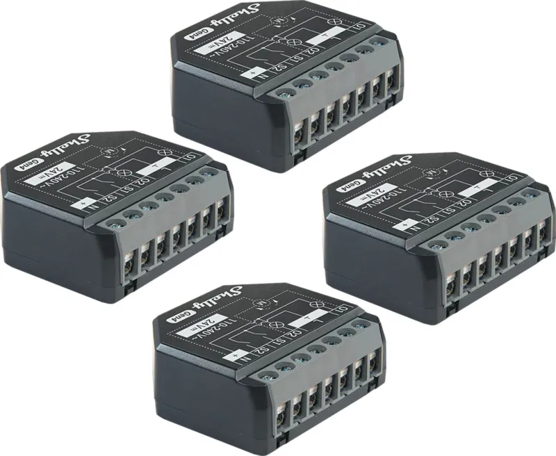 Neli komplekt Shelly 2PM Gen4 Zigbee/Matter juhtimisseadmeid universaalne