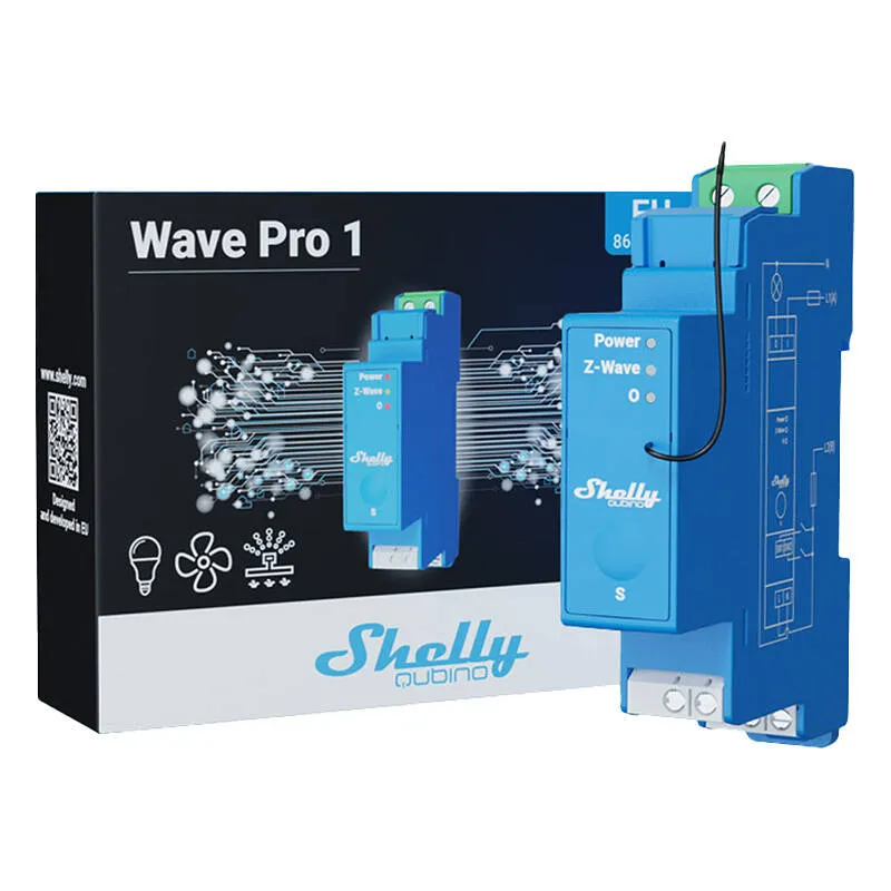 Shelly Qubino Pro 1 DIN-raili relee, 1 kanal, Z-Wave universaal