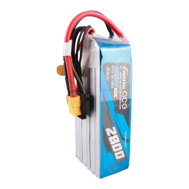 Gens ace G-Tech 2800mAh 22.2V 60C 6S1P Lipo-akku paketti XT60-liitännällä, universaali