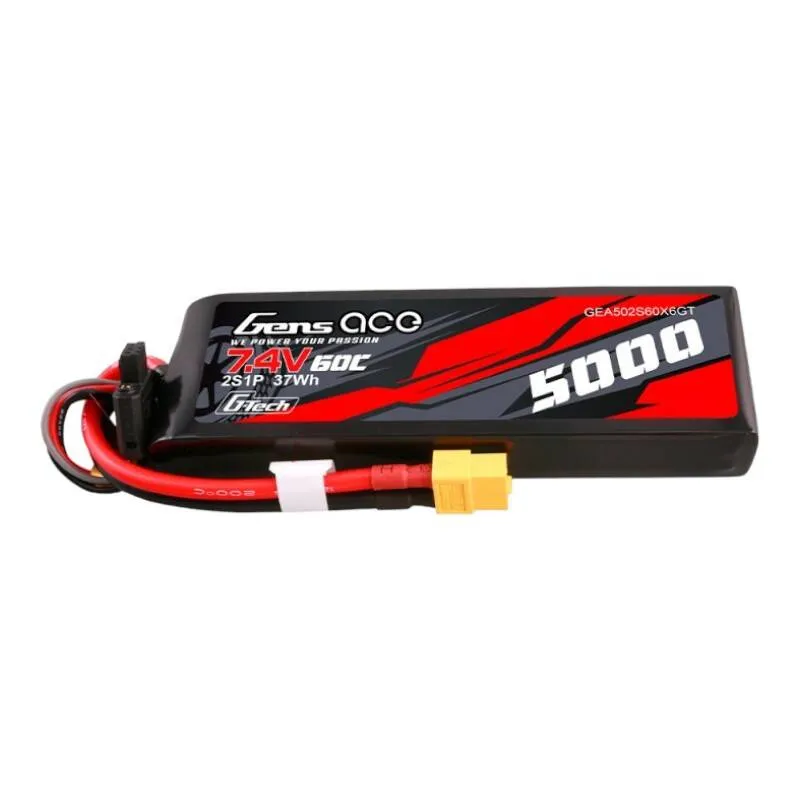 Gens Ace G-Tech 5000mAh 7.4V 60C 2S1P Lipo PC-materjalist korpusega ja XT60 pistikuga, universaalne