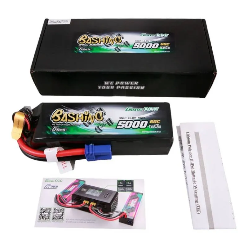 Gens ace G-Tech 5000mAh 14.8V 4S1P 60C Lipo aku komplekt EC5 pistikuga - Bashing Series universaalne
