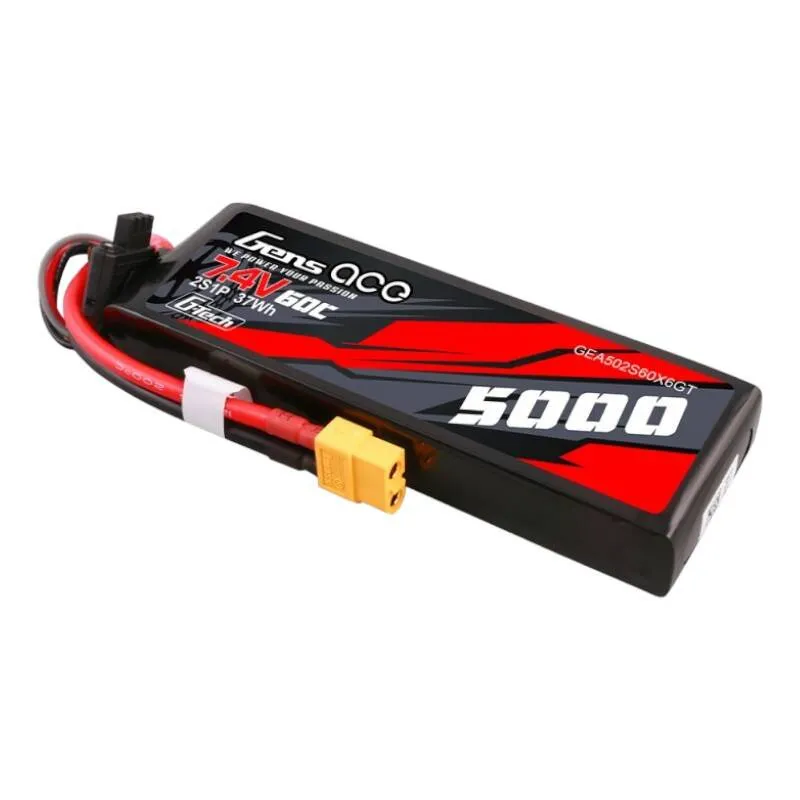 Gens Ace G-Tech 5000mAh 7.4V 60C 2S1P Lipo PC-materjalist korpusega ja XT60 pistikuga, universaalne