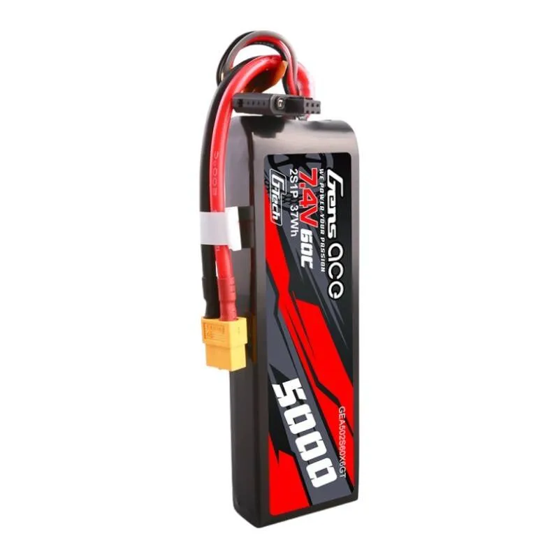 Gens Ace G-Tech 5000mAh 7.4V 60C 2S1P Lipo PC-materjalist korpusega ja XT60 pistikuga, universaalne