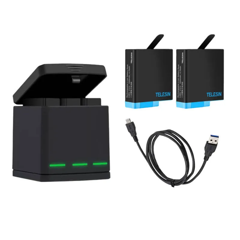 Telesin Box kolme-kanaliline laadija GoPro Hero 5/6/7/8 + 2 akut (GP-BNC-801) universaalne