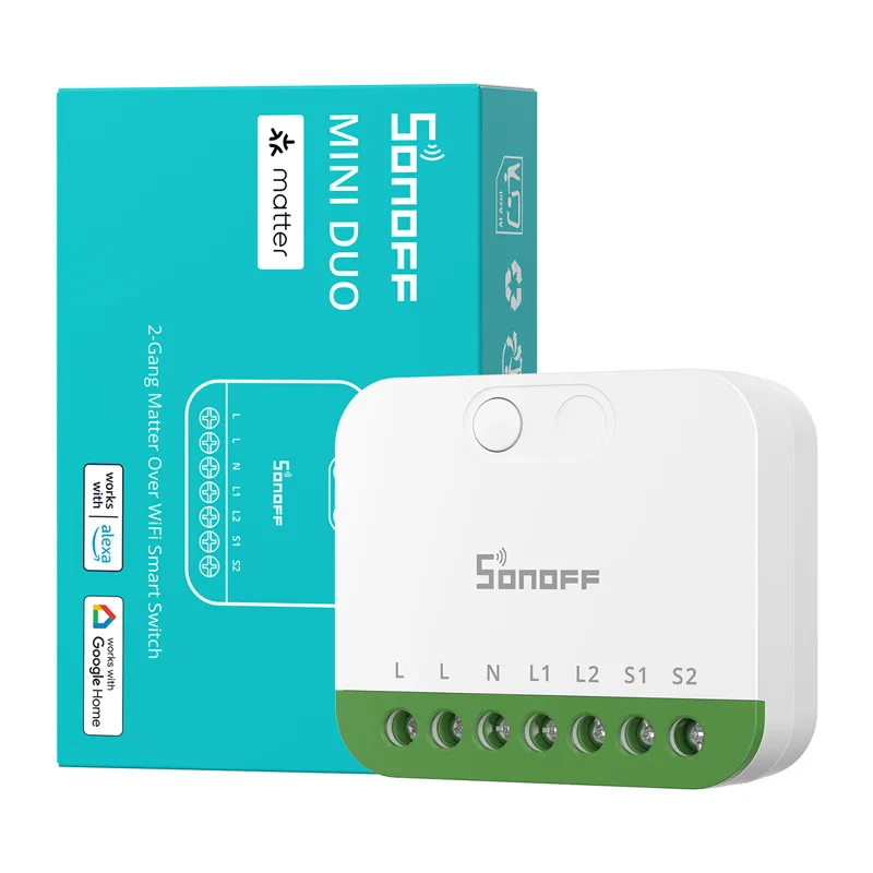 Sonoff MINI-2GS Matter kahekanaliline mini lüliti universaalne