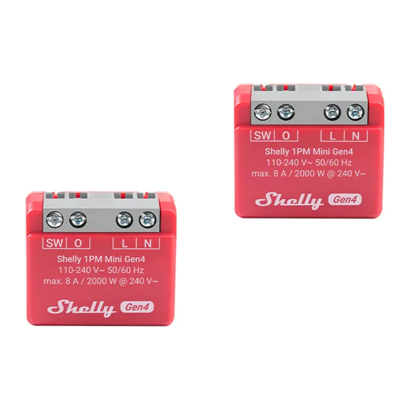 Komplekt 2 Shelly 1PM Mini Gen4 Zigbee/Matter juhtimisseadmeid universaalne