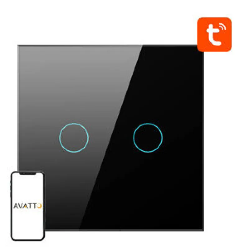 Smart Light Switch ZigBee Avatto ZTS02-EU-B2 2-kohaline TUYA (must) universaalne