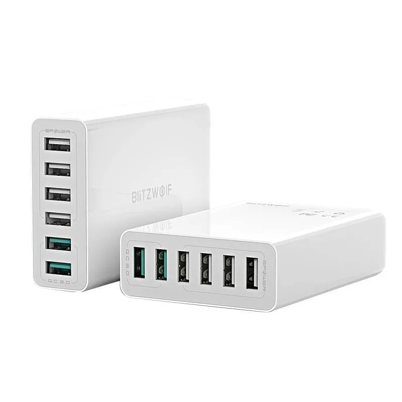 Laadija 6x USB Blitzwolf BW-S15, QC 3.0, 60 W (valge) universaal