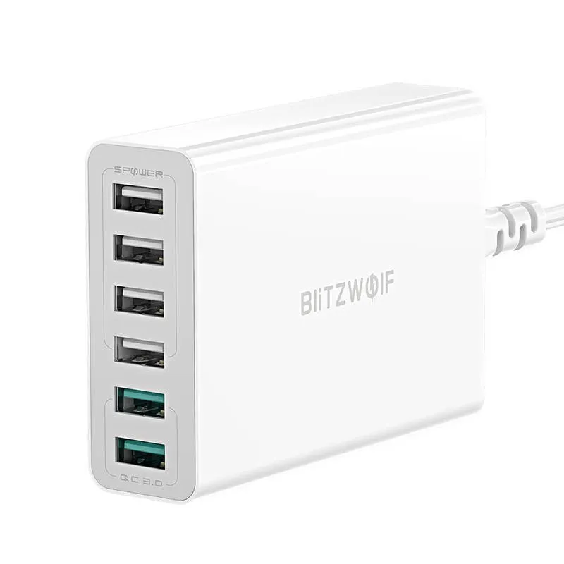 Laadija 6x USB Blitzwolf BW-S15, QC 3.0, 60 W (valge) universaal