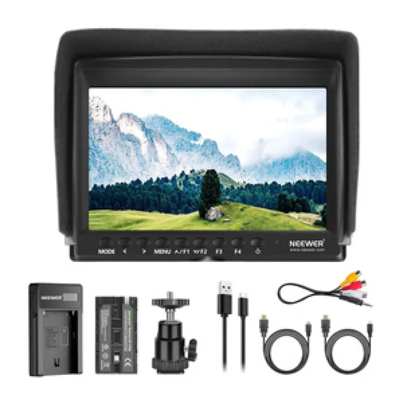 NEEWER F100 Väli monitor + USB-laadija + aku komplekt universaalne
