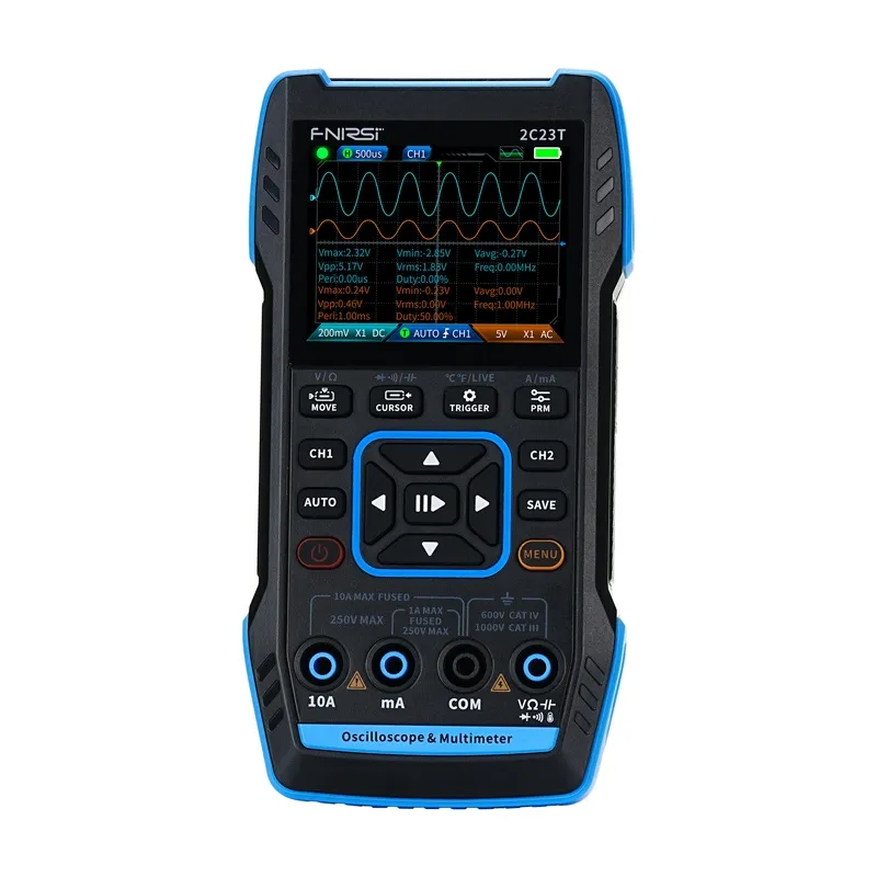 Kohanduv 3-in-1 osiloskoop FNIRSI 2C23T multimeeter signaaligeneraator universaal