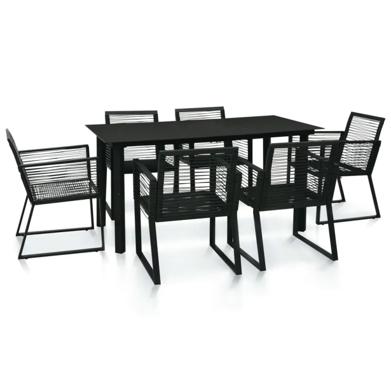 Lauko valgomojo baldų komplektas, 7 dalių, juodas, PVC ratanas