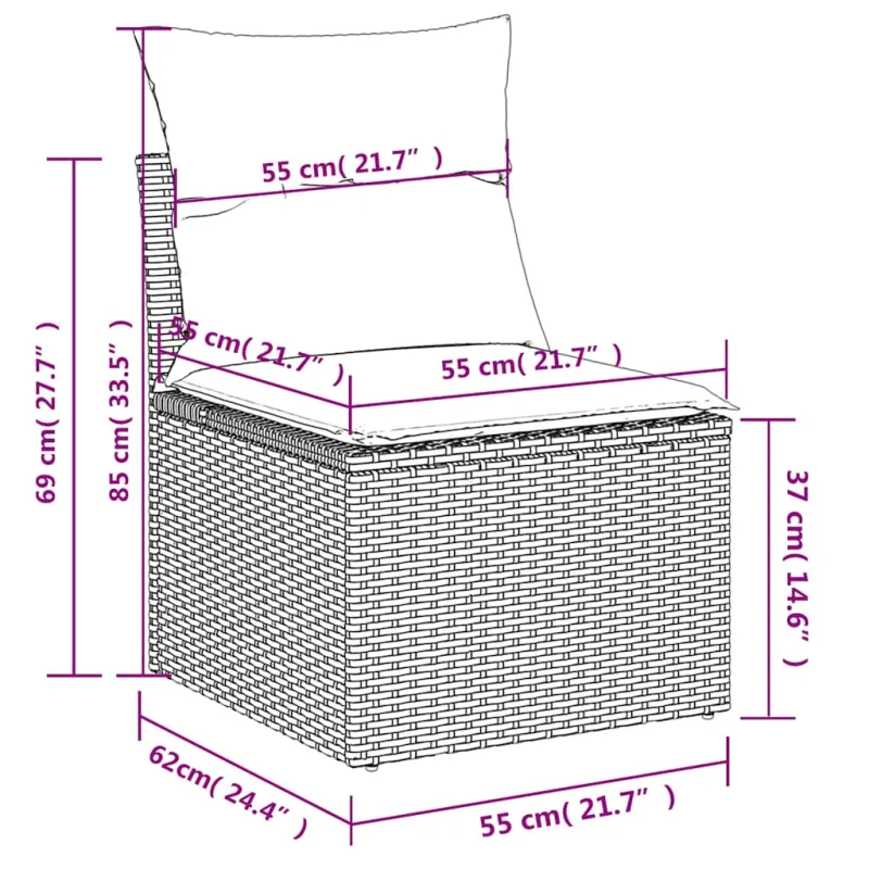 9 dalių sodo sofų komplektas su pagalvėlėmis, rudas, poliratanas