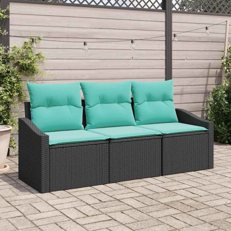 Sofos komplektas su pagalve 3 pcs Juoda poliratanas