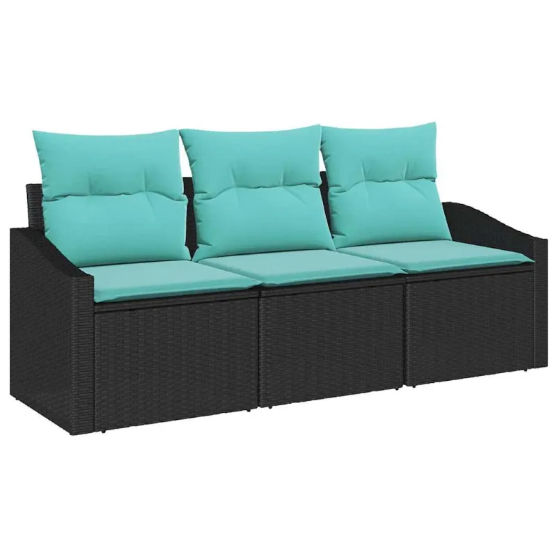 Sofos komplektas su pagalve 3 pcs Juoda poliratanas